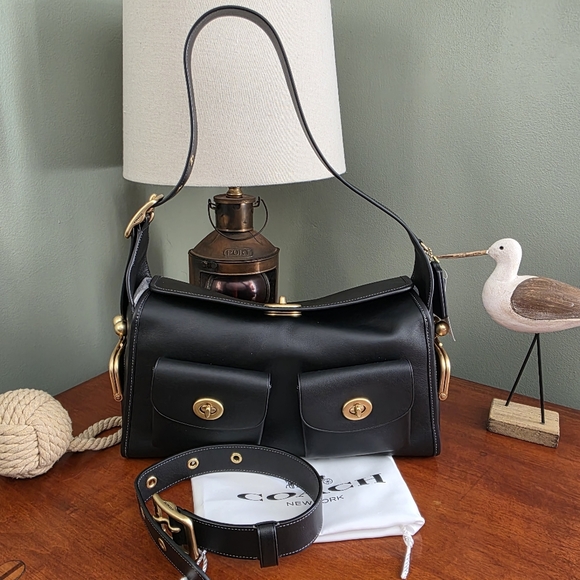 Coach Handbags - Coach CDZ12 Turnlock Haversack Black Leather Brass Shoulder Bag NWT